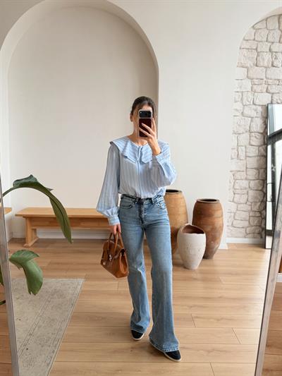 Büyük Yakalı Çizgili Gömlek