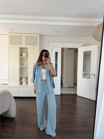 Buz Mavi Tencel Denim Takım 