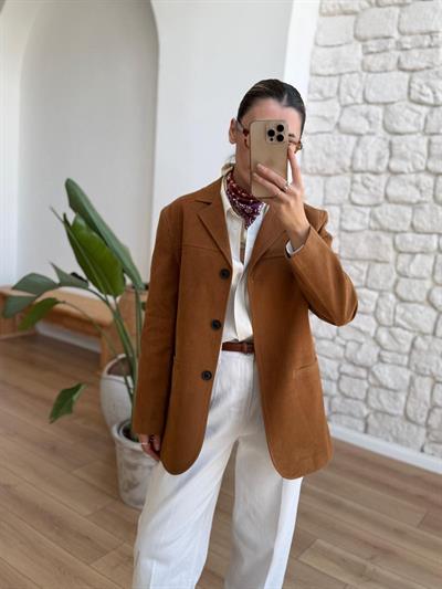 Camel Süet Blazer Ceket