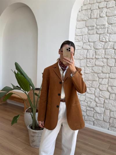 Camel Süet Blazer Ceket