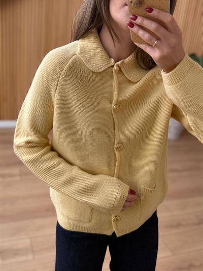 Cepli Düğmeli Sarı Hırka