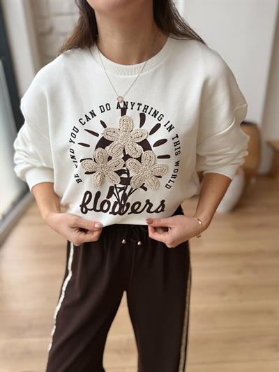 Çiçek Nakışlı Baskılı Sweatshirt