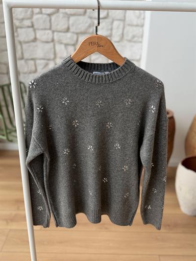 Çiçek Taşlı Triko Kazak