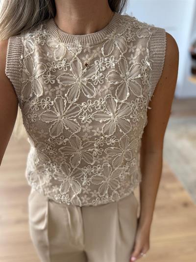 Çiçek Tül Detaylı Triko Süveter