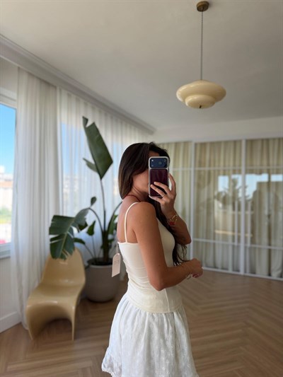 Çift Askılı Göğüs Pedli Krem Crop