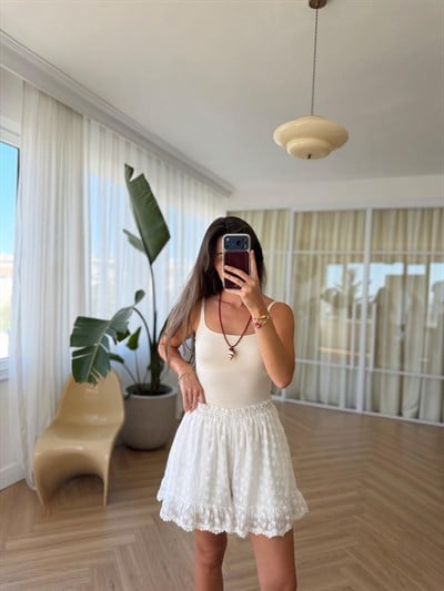 Çift Askılı Göğüs Pedli Krem Crop