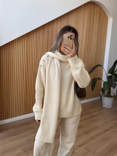 Çıkarılabilir Atkılı Ekru Kazak