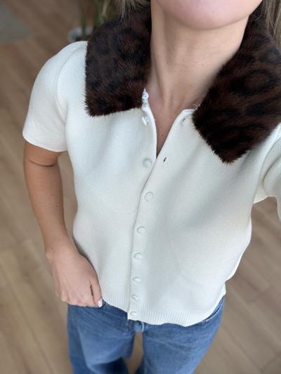 Çıkarılabilir Kürk Yakalı Ekru Triko Hırka