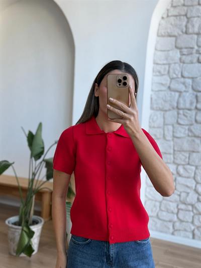 Çıkarılabilir Kürk Yakalı Kırmızı Triko Hırka