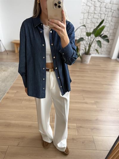 Çıt Çıt Düğmeli Tensel Denim Gömlek