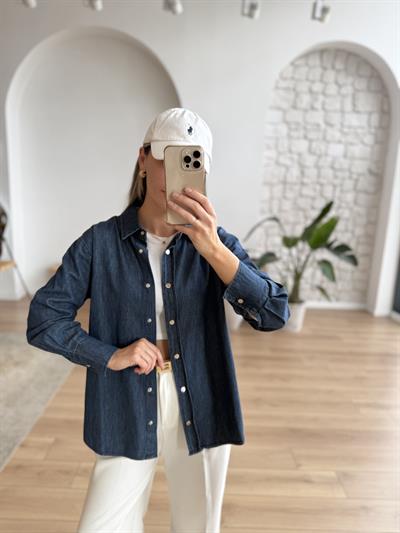 Çıt Çıt Düğmeli Tensel Denim Gömlek