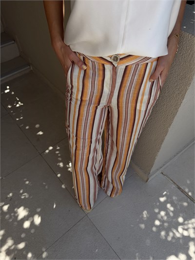 Çizgili Keten Pantolon