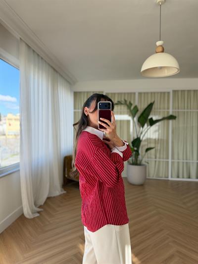 Çizgili Kırmızı Gömlek