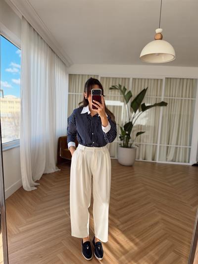 Çizgili Lacivert Gömlek