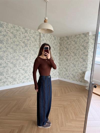 Çizgili Laivert Baggy Jean Pantolon