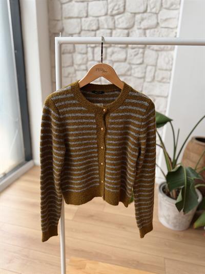 Çizgili Olive Hırka