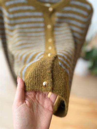 Çizgili Olive Hırka