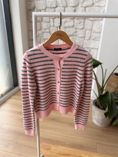 Çizgili Pembe Hırka