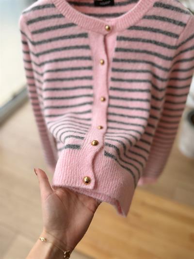 Çizgili Pembe Hırka