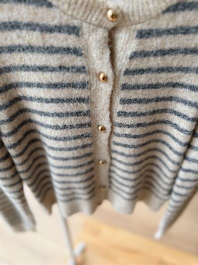 Çizgili Taş Rengi Hırka