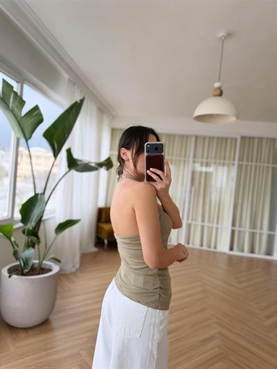 Dantel Detaylı Halter Yaka Olive Body
