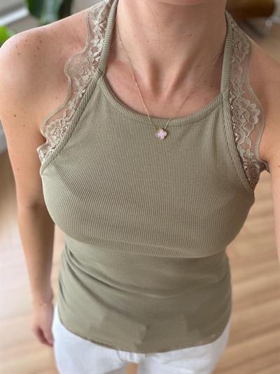 Dantel Detaylı Halter Yaka Olive Body