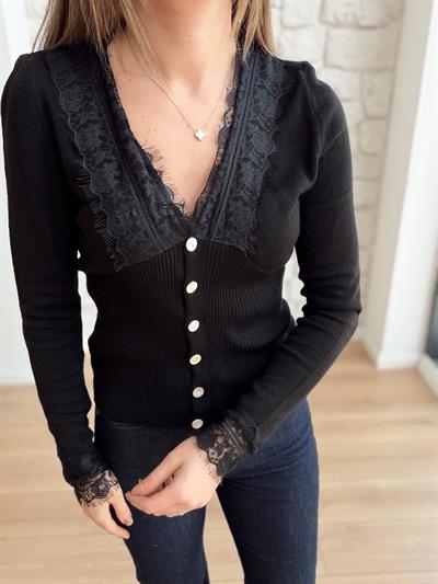 Dantel Detaylı Triko Hırka