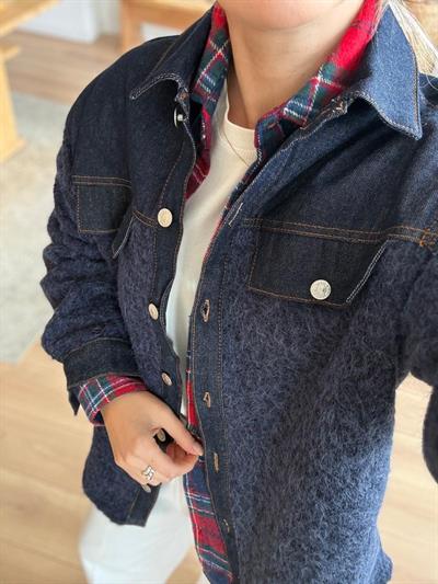 Denim Garnili Buklet Ceket