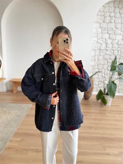 Denim Garnili Buklet Ceket