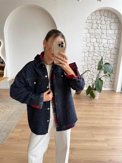 Denim Garnili Buklet Ceket