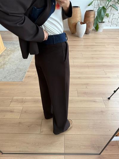 Denim Garnili Kahverengi Eşofman Takımı