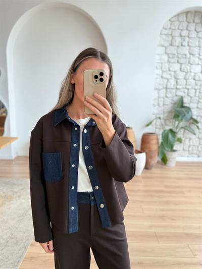 Denim Garnili Kahverengi Eşofman Takımı