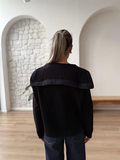 Denim Garnili Siyah Çelik Triko Hırka
