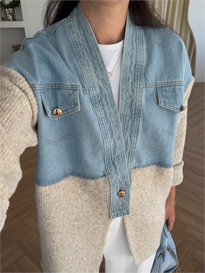 Denim Garnili Triko Ceket