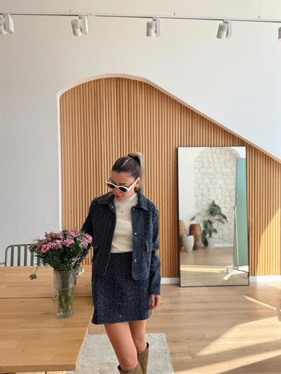 Denim Tüvit Etek-Ceket Takım