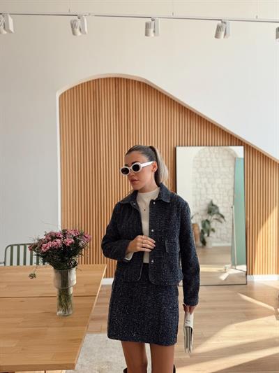 Denim Tüvit Etek-Ceket Takım