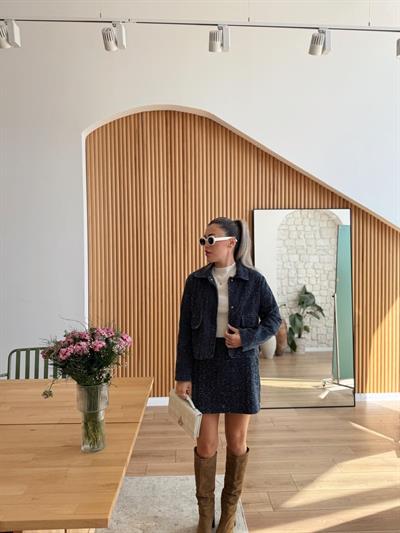 Denim Tüvit Etek-Ceket Takım