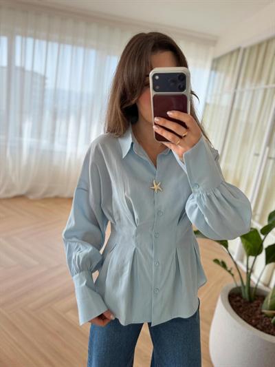 Deniz Yıldızı Broş Detaylı Mavi Gömlek