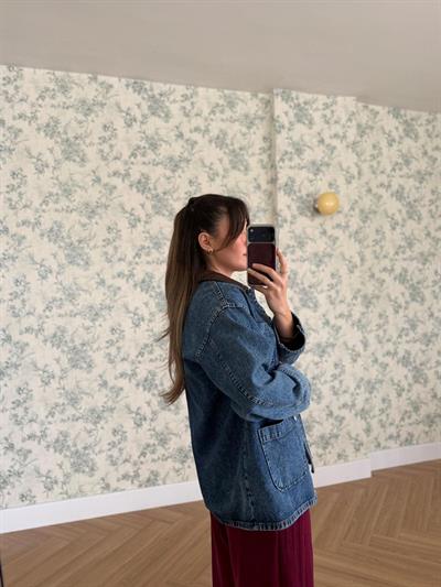 Deri Yakalı Kot Ceket 