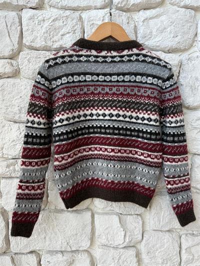 Desenli Bordo Gri Kazak