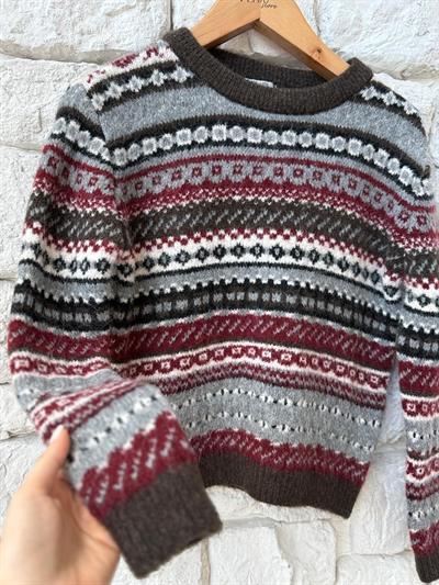 Desenli Bordo Gri Kazak