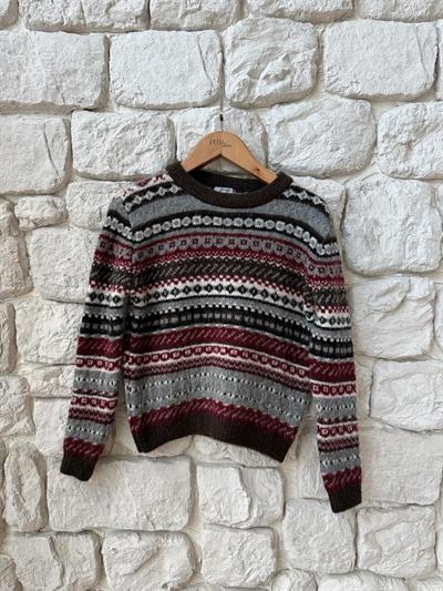 Desenli Bordo Gri Kazak