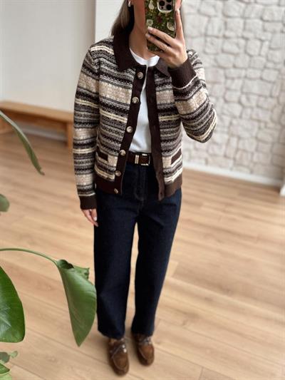 Desenli Kahverengi Hırka