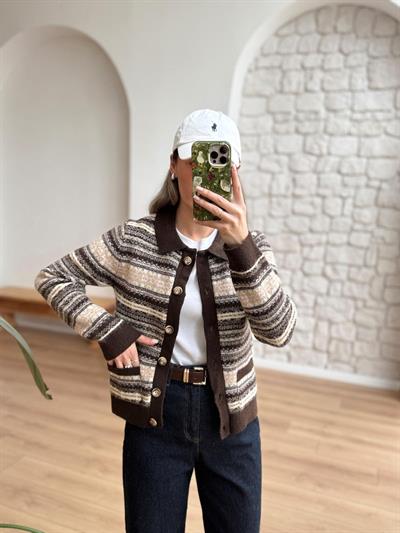 Desenli Kahverengi Hırka