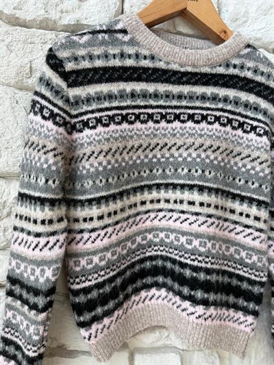 Desenli Pembe Gri Kazak