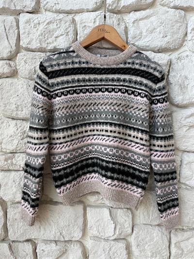 Desenli Pembe Gri Kazak