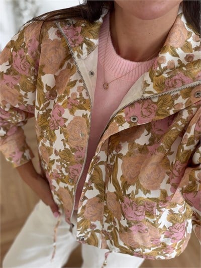 Dik Yaka Floral Desen Ceket