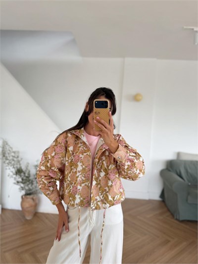 Dik Yaka Floral Desen Ceket