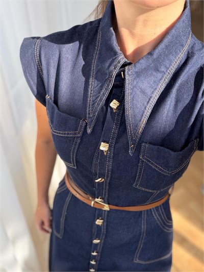 Dikiş Detaylı Denim Elbise 