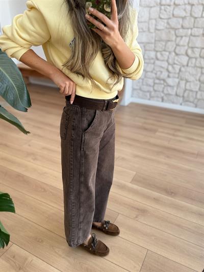 Dikiş Detaylı Kahverengi Jean